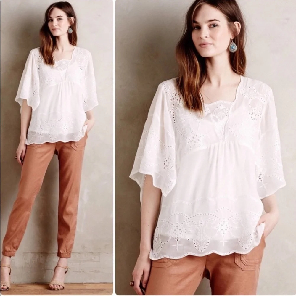 Anthropologie Meadow Rue Embroidered Eyelet Top Size XS